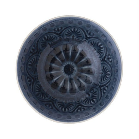 Dark Blue Patterned Stonewear Bowl Medium