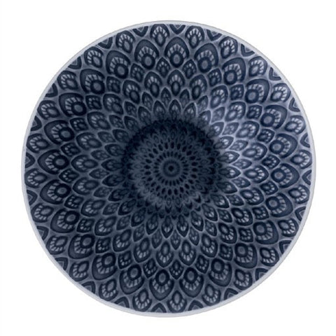 Dark Blue Patterned Stonewear Large Bowl
