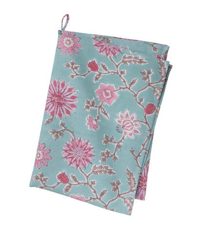 Pink and Turquoise Flower Print Tea towel