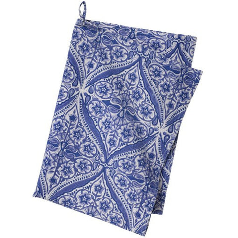 Provencal printed cotton tea towel in blue
