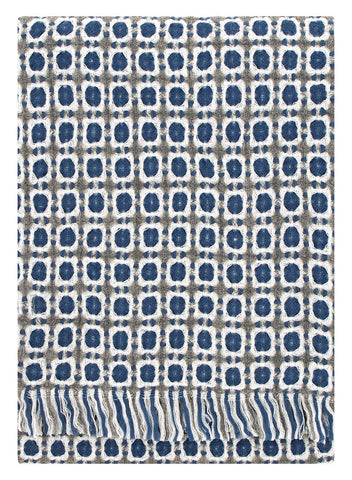 wool blanket in grey with dark blue detail
